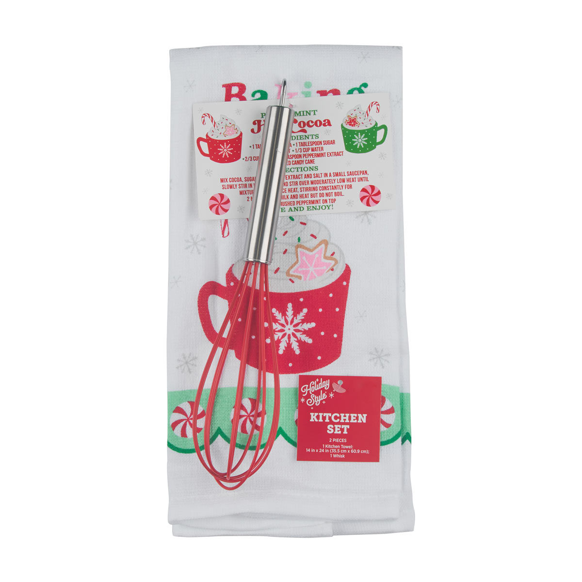 Holiday Style Christmas Kitchen Towel and Whisk Set, 2 ct
