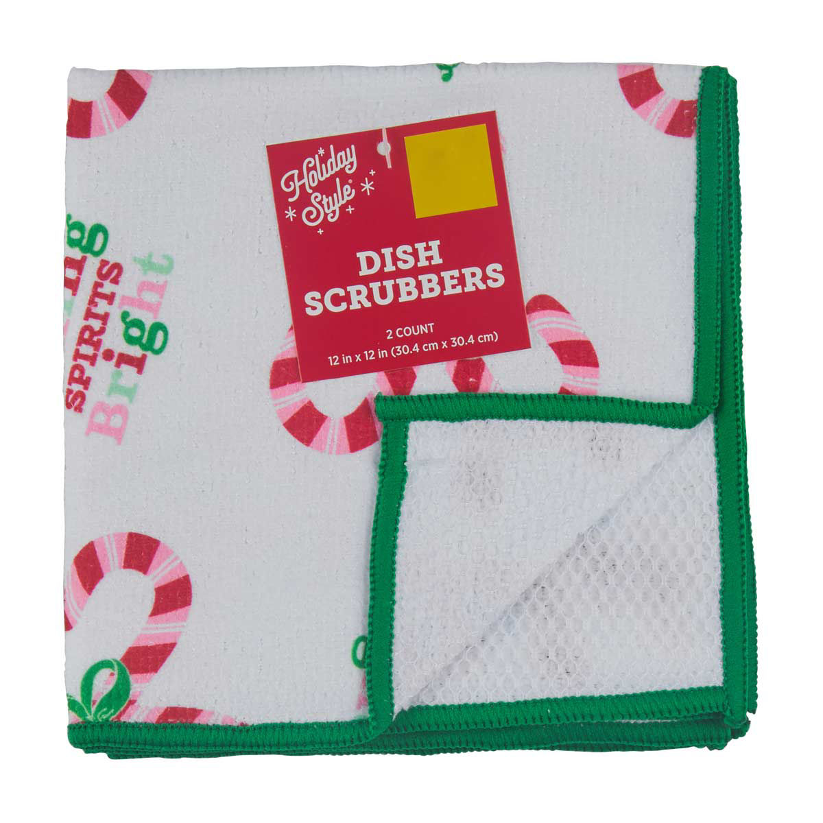 Holiday Style Christmas Candy Cane Print Dish Scrubbers, 12x12 in, 2 ct
