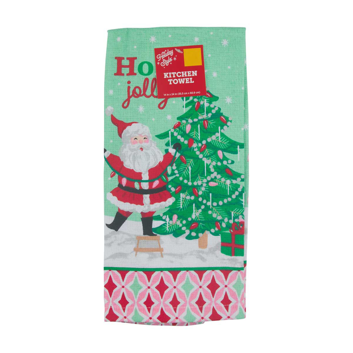 Holiday Style Christmas 'Holly Jolly' Santa Print Kitchen Towel, 14x24 in