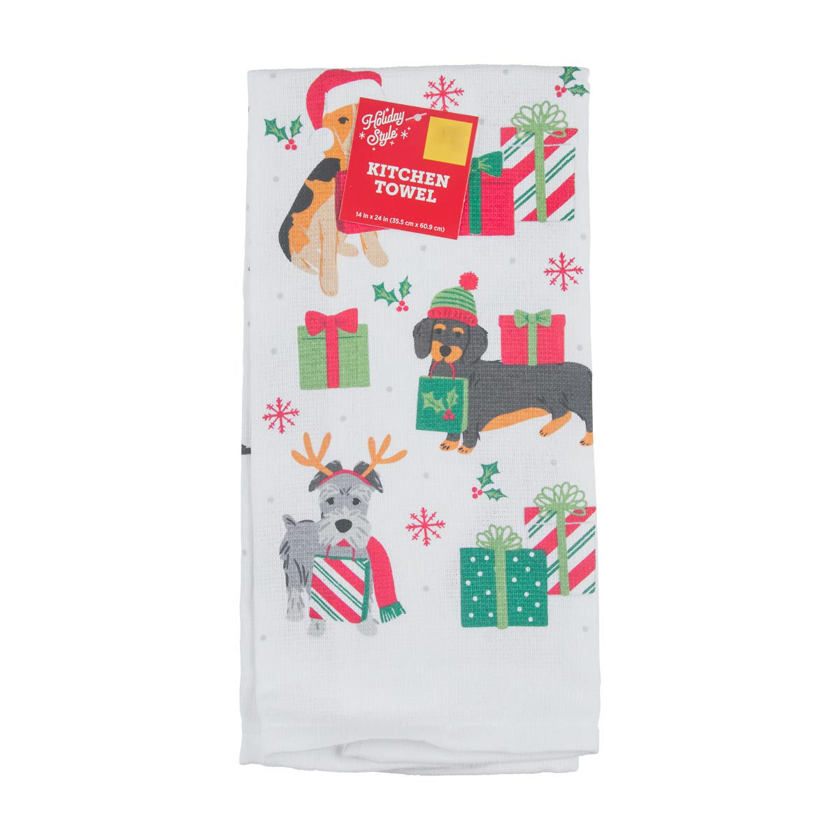 Holiday Style Christmas Dog Print Kitchen Towel, 14x24 in