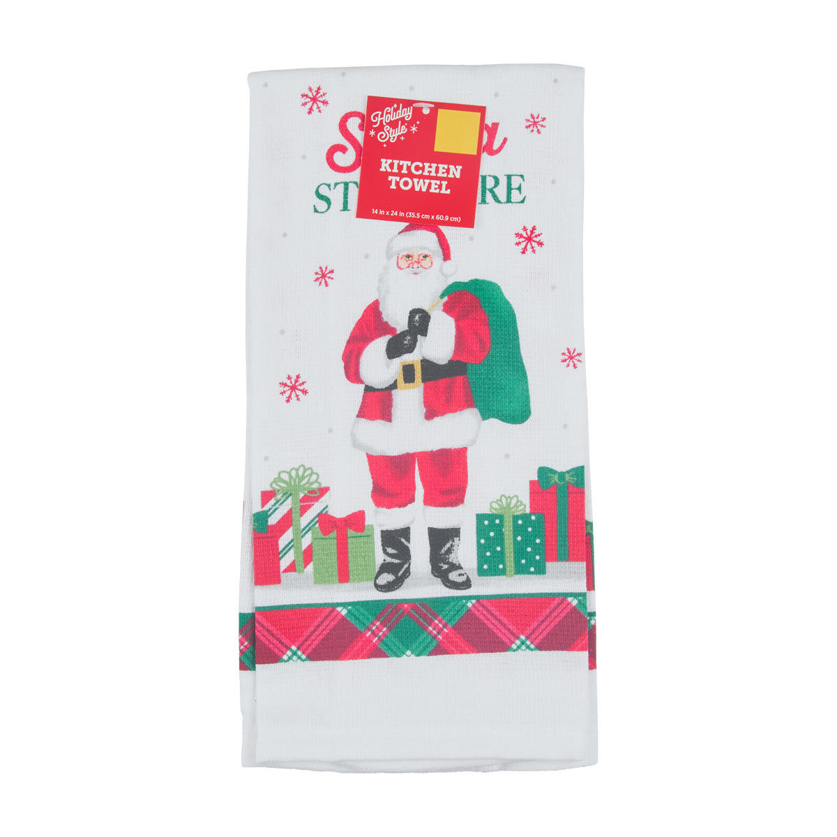 Holiday Style Christmas Santa Print Kitchen Towel, 14x24 in