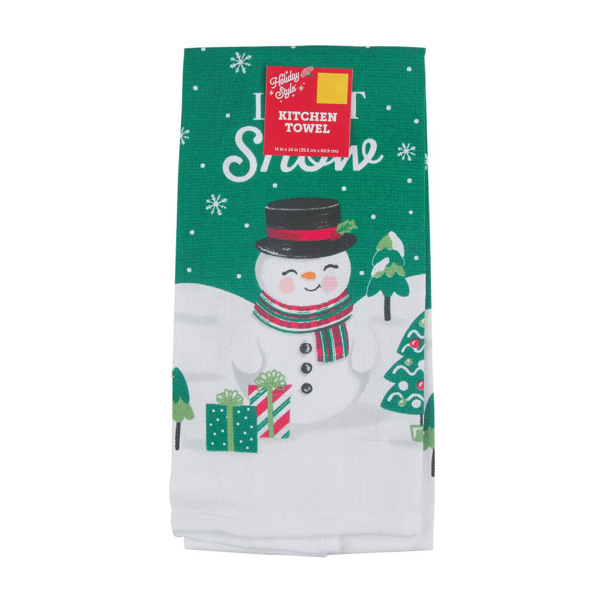 Holiday Style Christmas 'Let It Snow' Snowman Print Kitchen Towel, 14x24 in