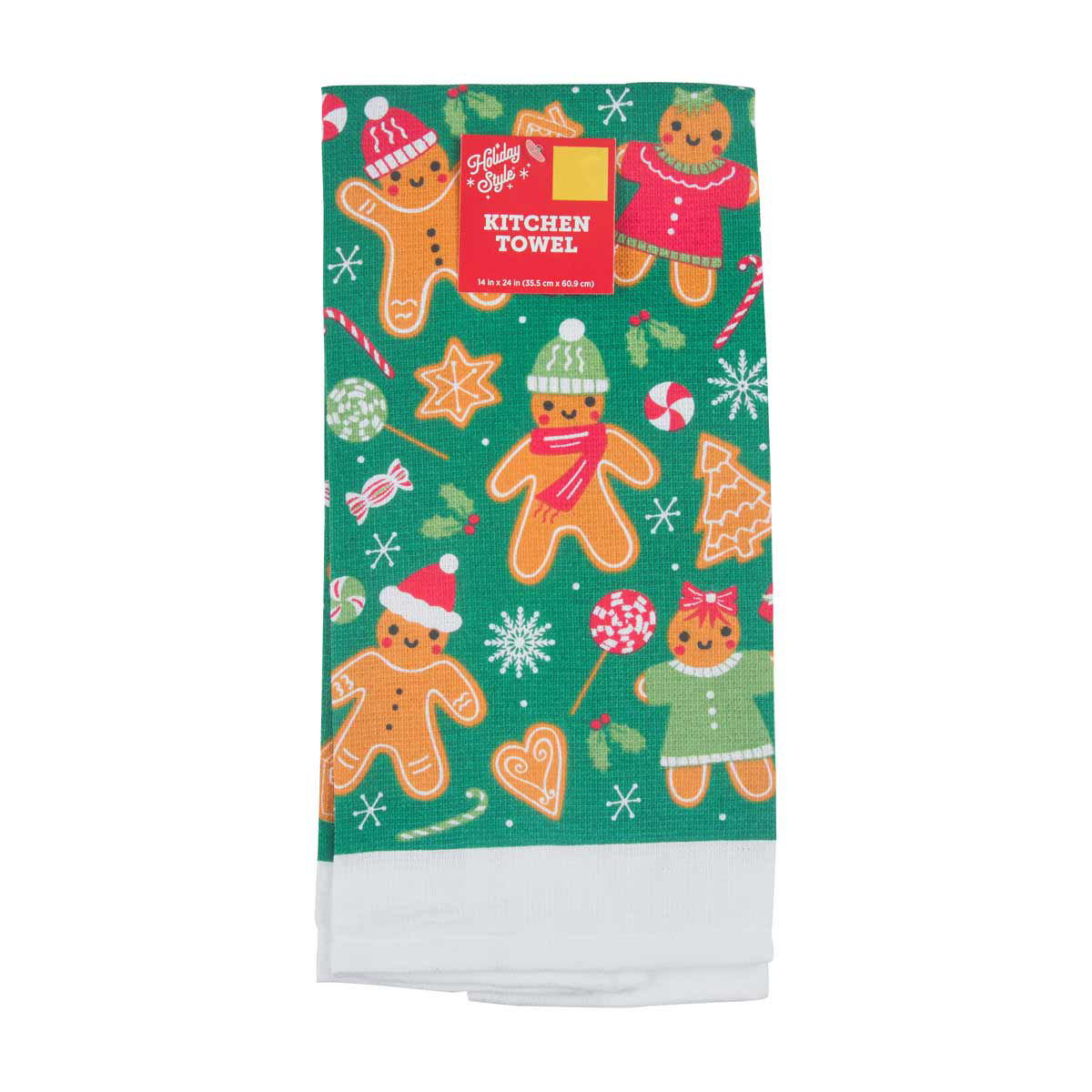 Holiday Style Christmas Gingerbread Print Kitchen Towel, 14x24 in