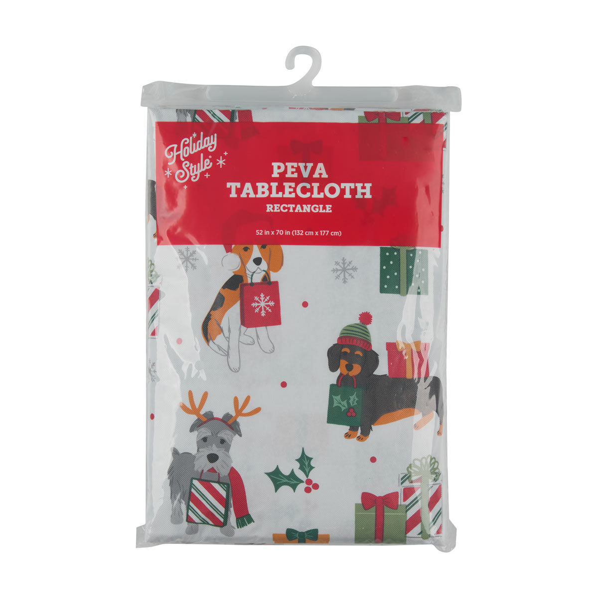 Holiday Style Christmas Dog Print Rectangle PEVA Tablecloth, 52x70 in