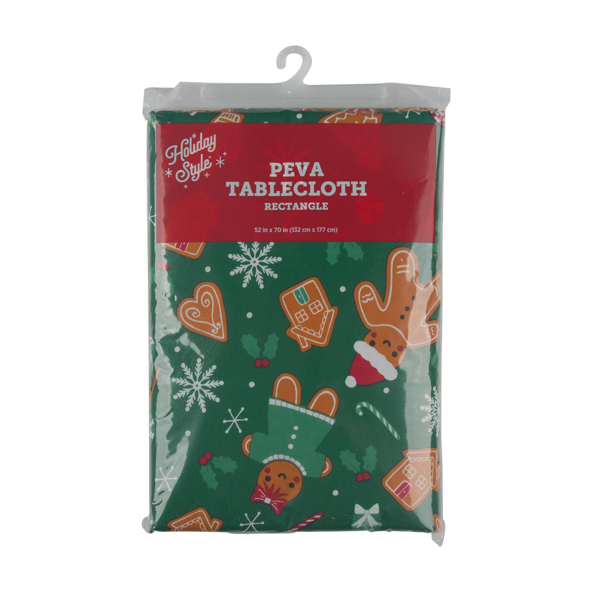 Holiday Style Christmas Gingerbread Print Rectangle PEVA Tablecloth, 52x70 in