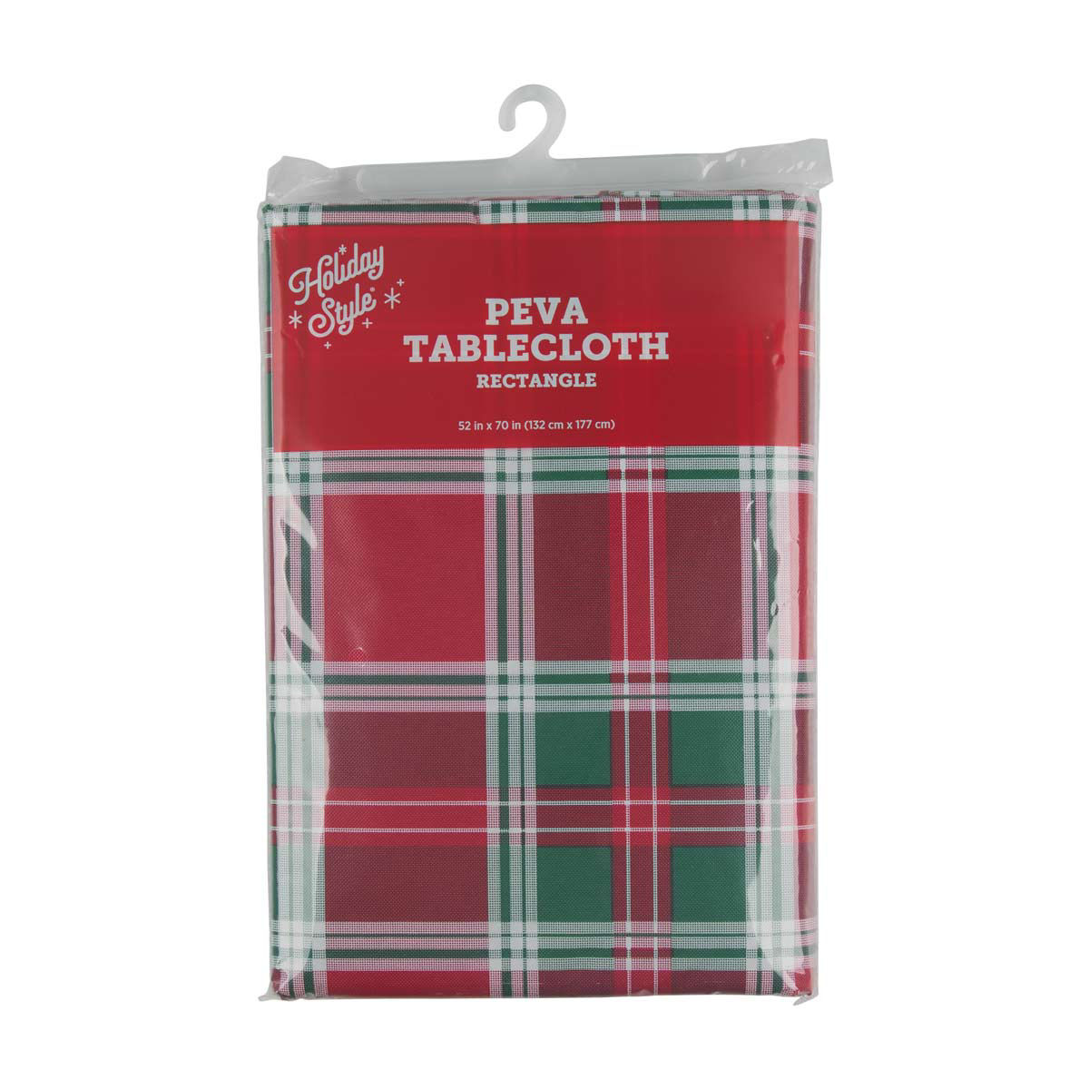 Holiday Style Christmas Plaid Rectangle PEVA Tablecloth, 52x70 in