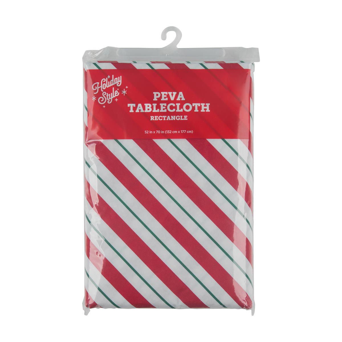 Holiday Style Christmas Candy Cane Stripe Print Rectangle PEVA Tablecloth, 52x70