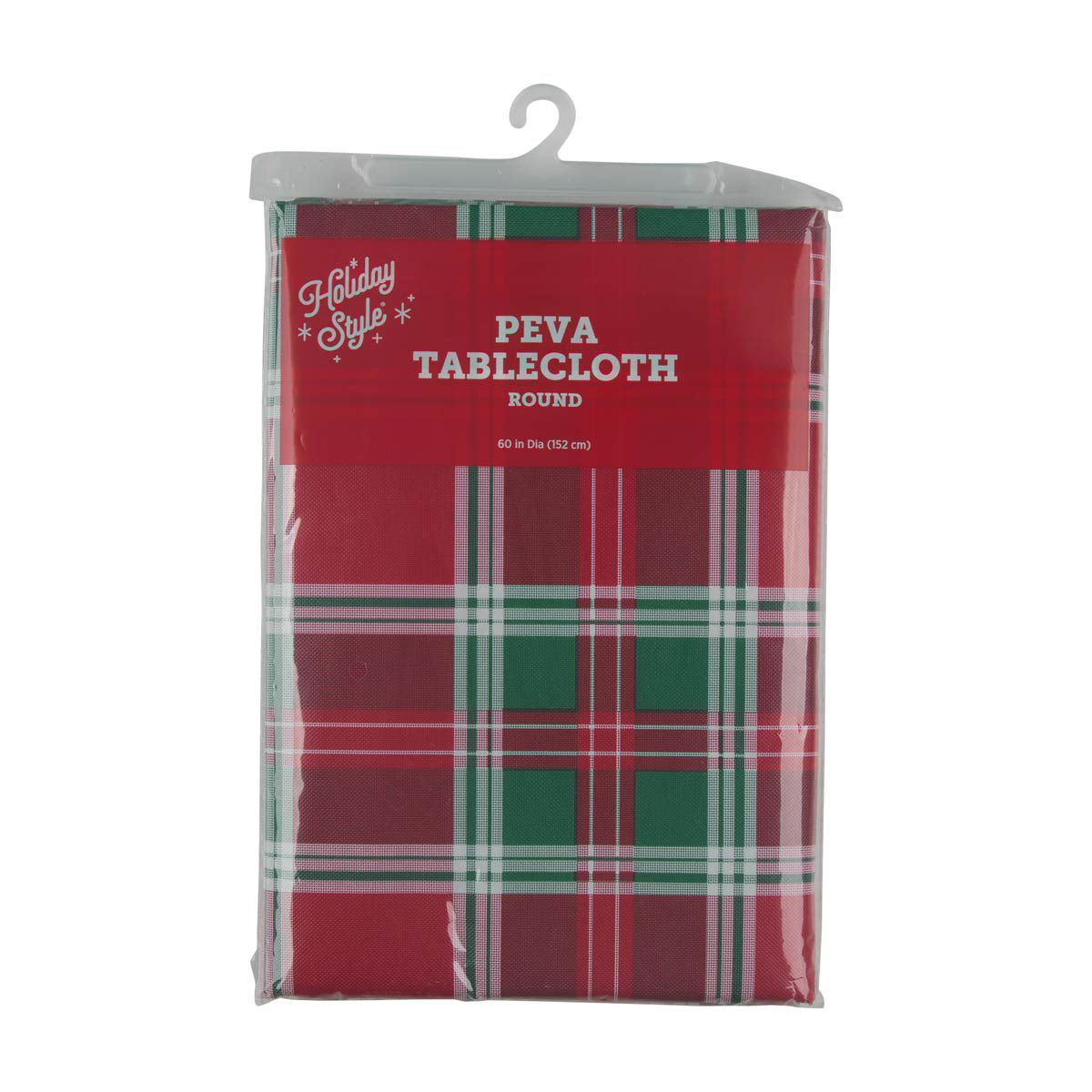 Holiday Style Christmas Plaid Print Round PEVA Tablecloth, 60 in