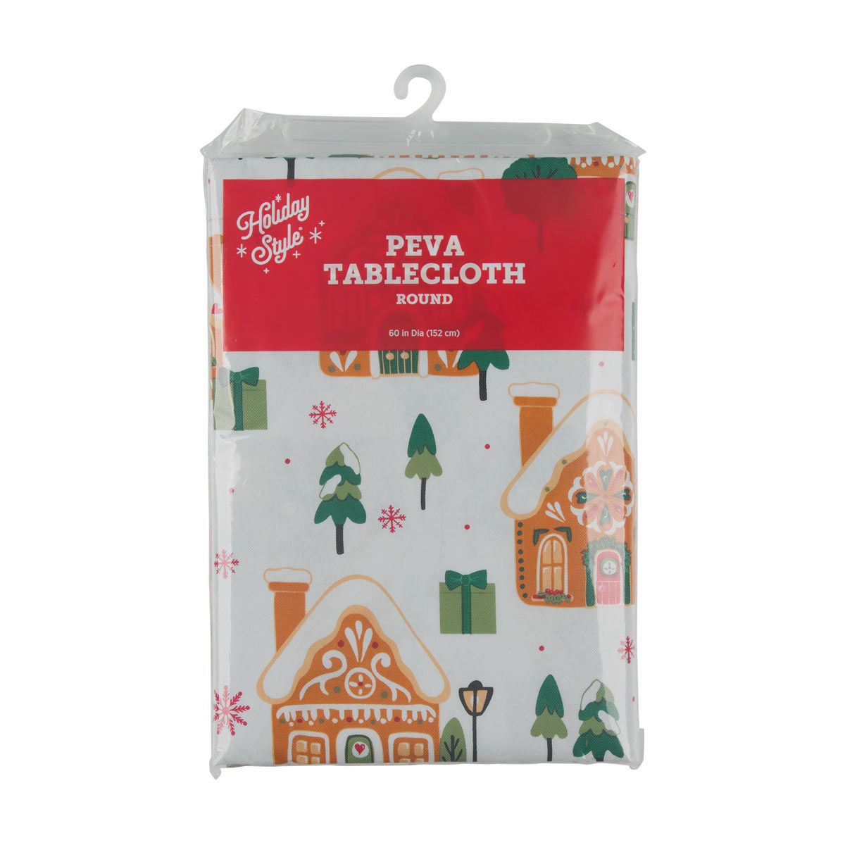 Holiday Style Christmas Gingerbread Print Round PEVA Tablecloth, 60 in