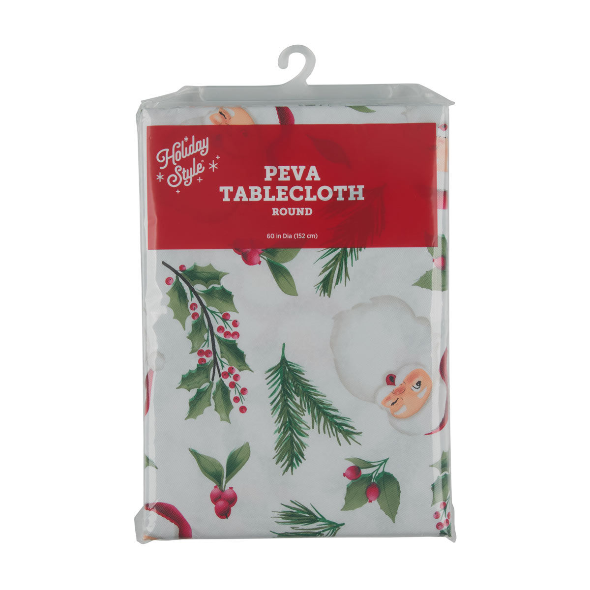 Holiday Style Christmas Santa Print Round PEVA Tablecloth, 60 in
