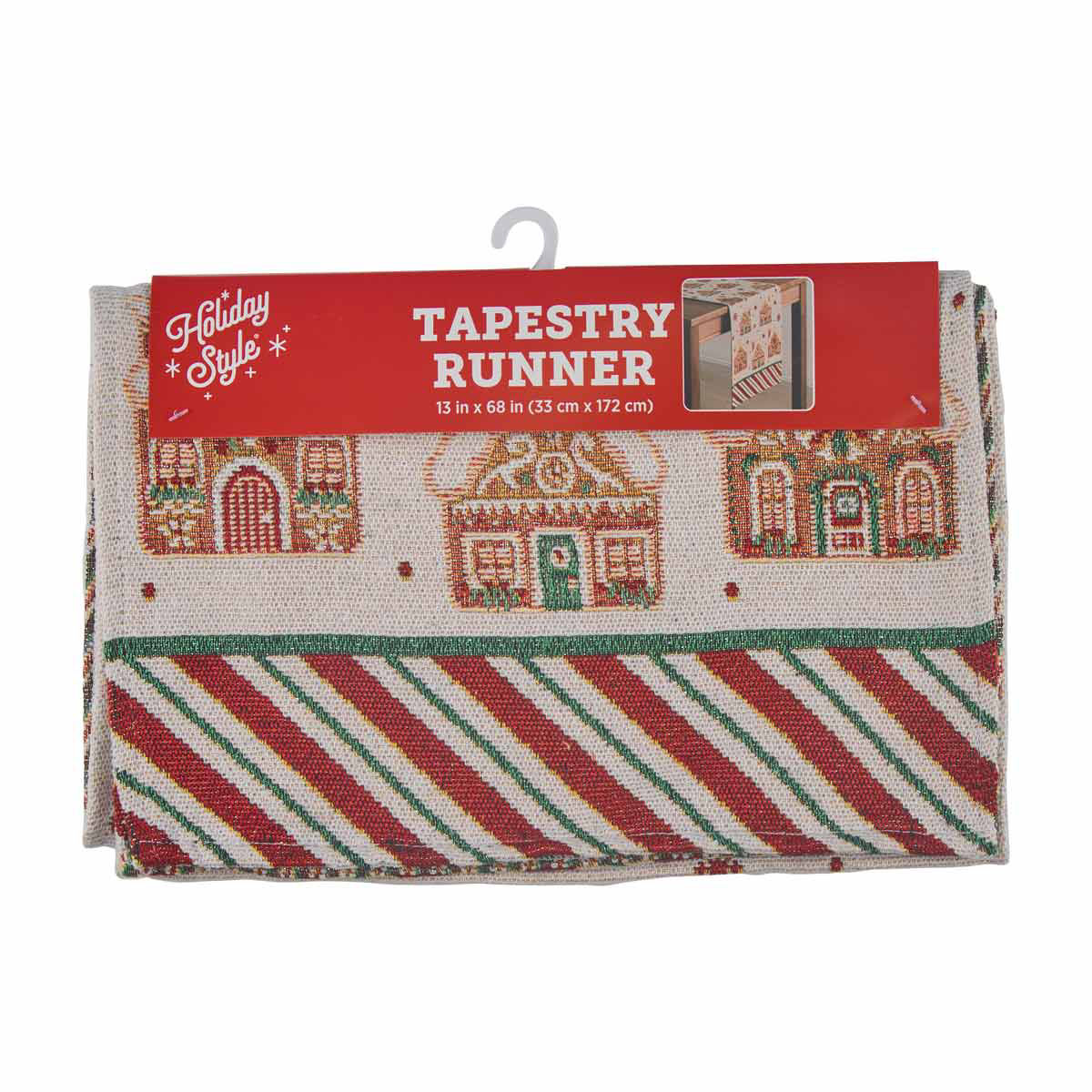 Holiday Style Christmas Gingerbread House Village Tapestry Runner, 13x68 in