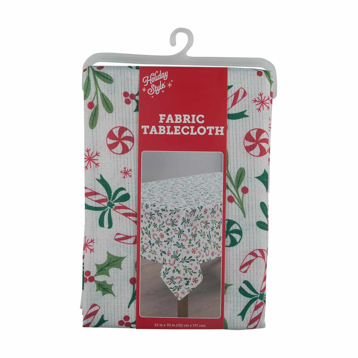 Holiday Style Fabric Candy Cane Print Tablecloth, 52x70 in