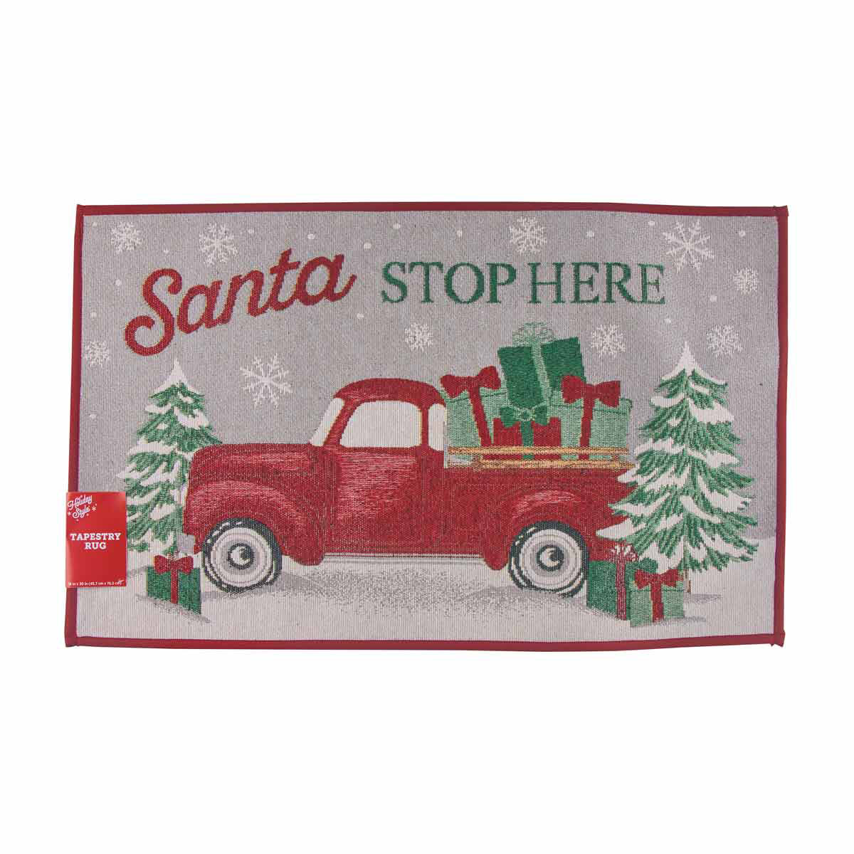 Holiday Style Christmas Santa Stop Here Red Truck Tapestry Rug