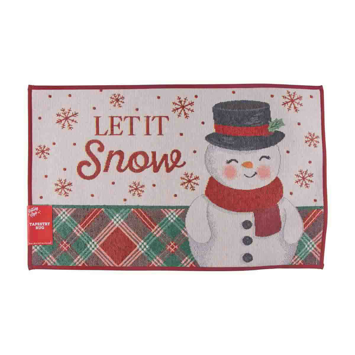 Holiday Style Christmas Let It Snow Snowman Plaid Tapestry Rug