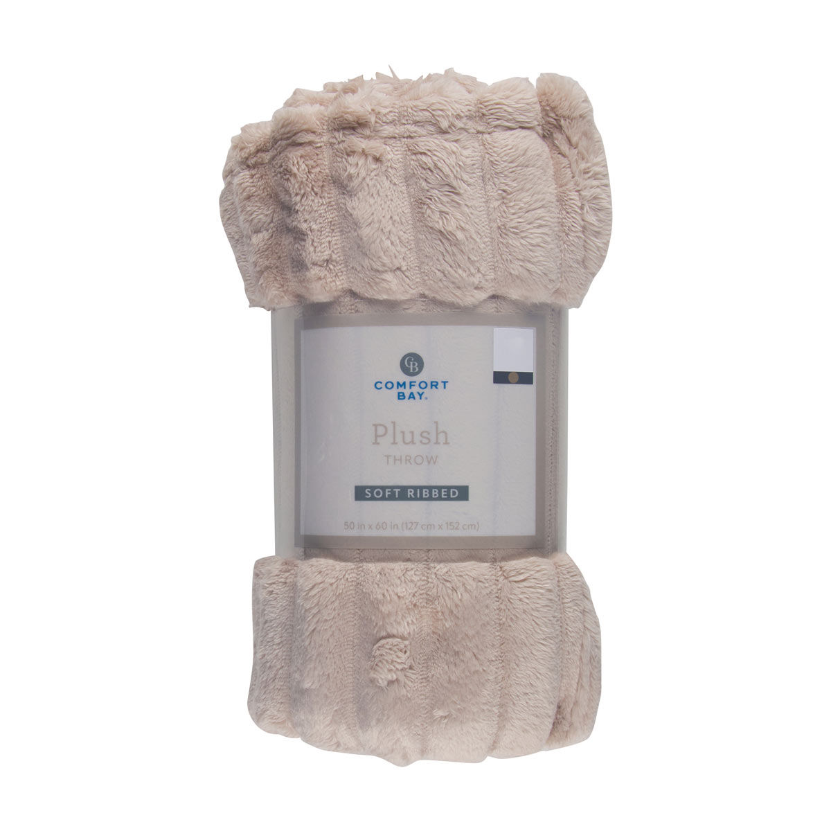Comfort Bay Beige Plush Ribbed Throw Blanket, 50x60 in