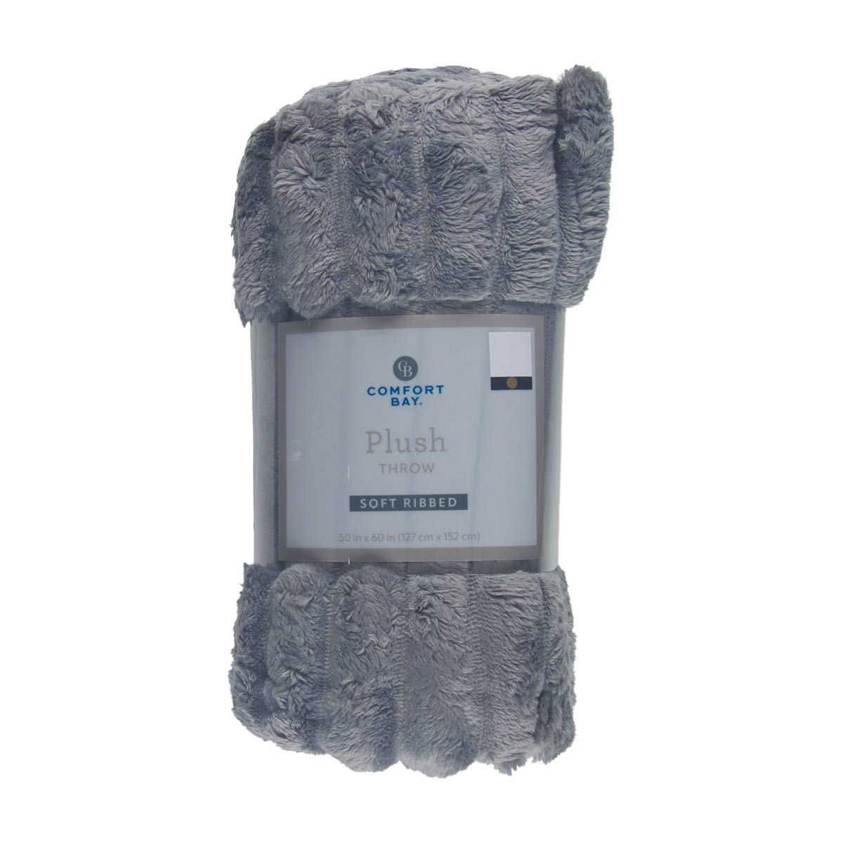 Comfort Bay Gray Plush Ribbed Throw Blanket, 50x60 in