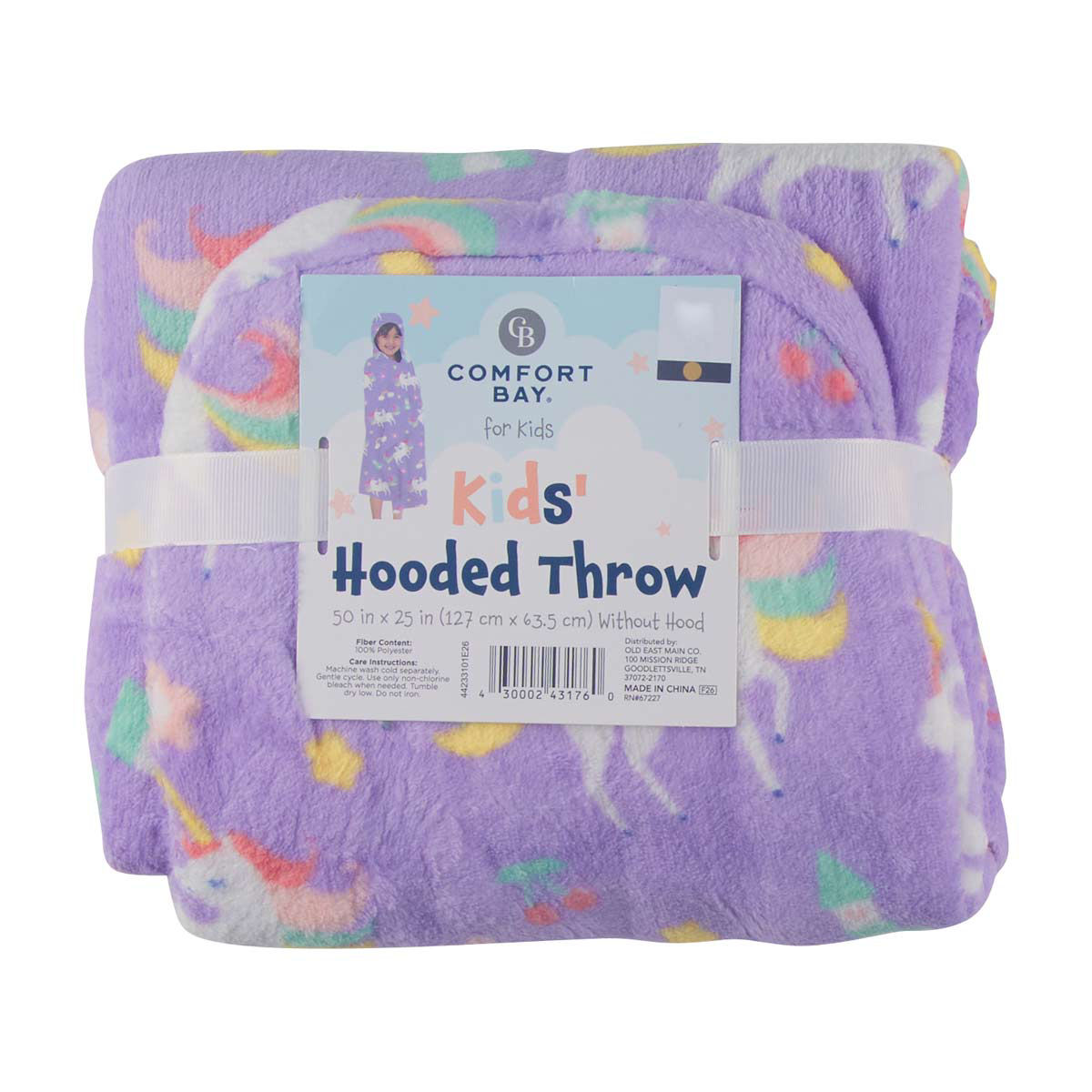 Comfort Bay for Kids Unicorn Hooded Throw, 50x25 in