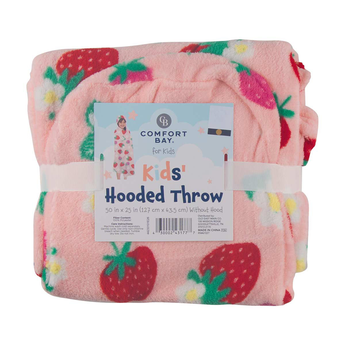 Comfort Bay for Kids Strawberry Hooded Throw, 50x25 in