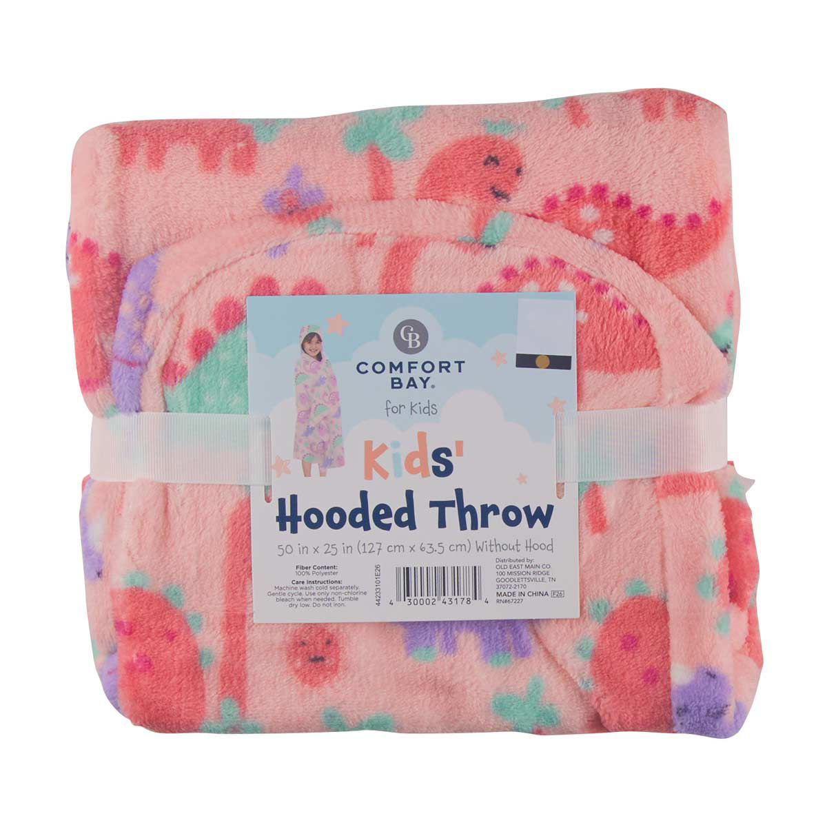 Comfort Bay Kids Dinosaur Hooded Pink Plush Throw Blanket, 50x25 in