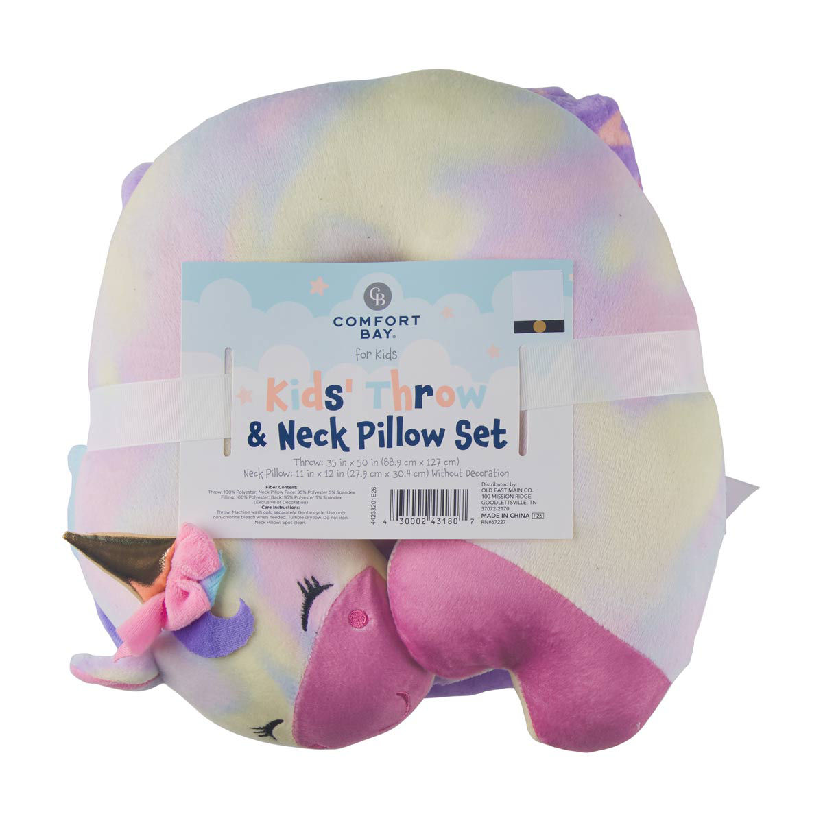 Comfort Bay for Kids Unicorn Tie-Dye Throw & Neck Pillow Set, 2 pc