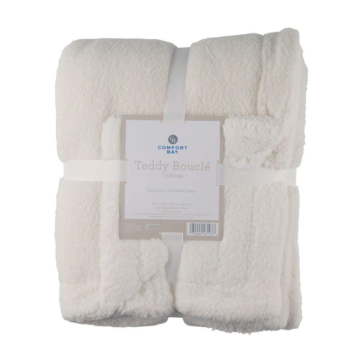 Comfort Bay Teddy Bouclé Cream Throw, 50x60 in