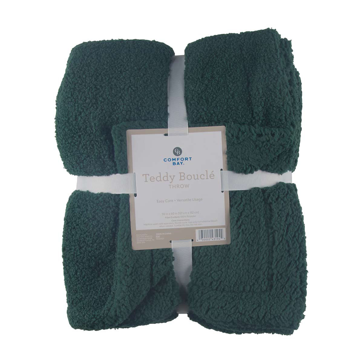 Comfort Bay Teddy Bouclé Green Throw, 50x60 in