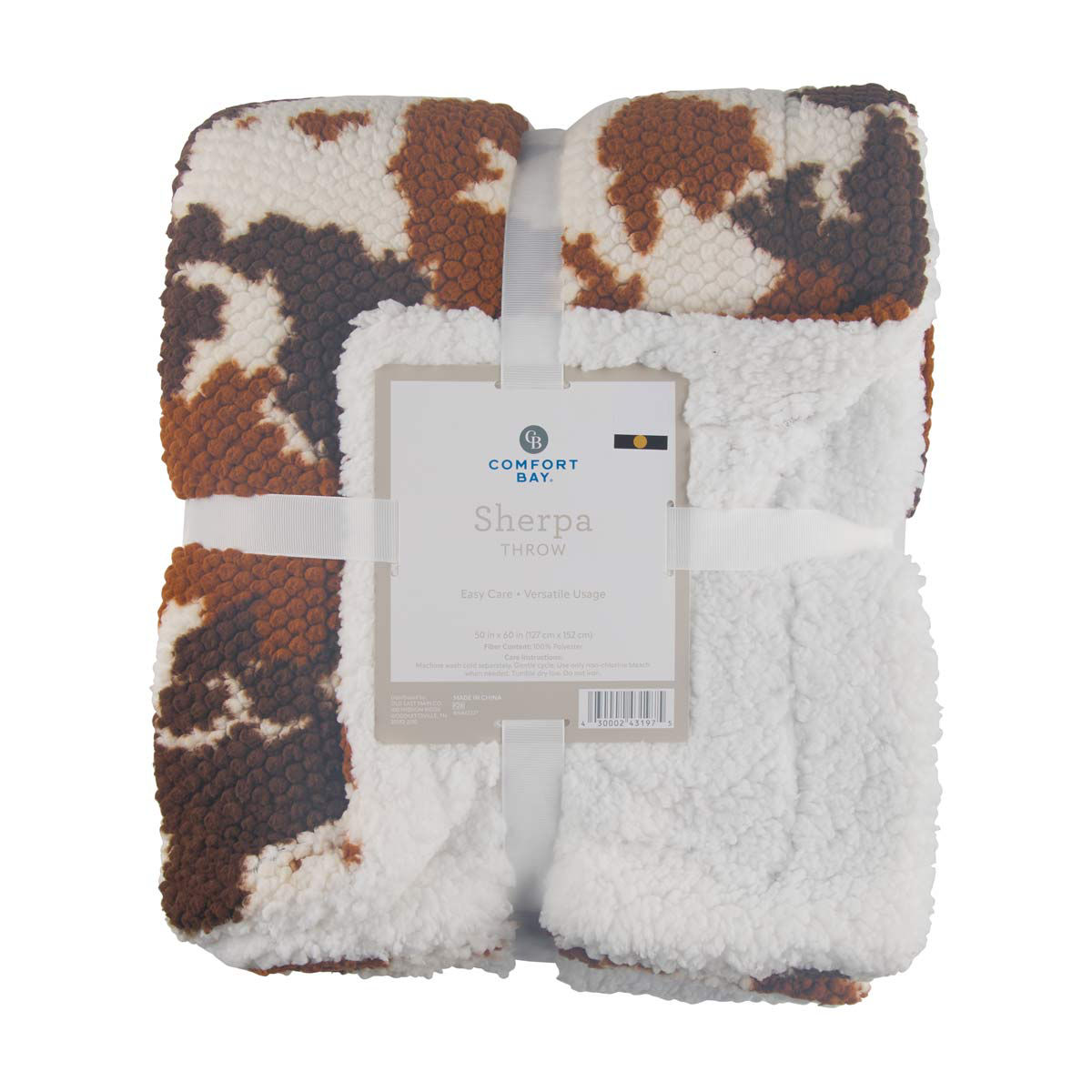 Comfort Bay Cow Print 2-Layer Sherpa Throw, 50x60 in