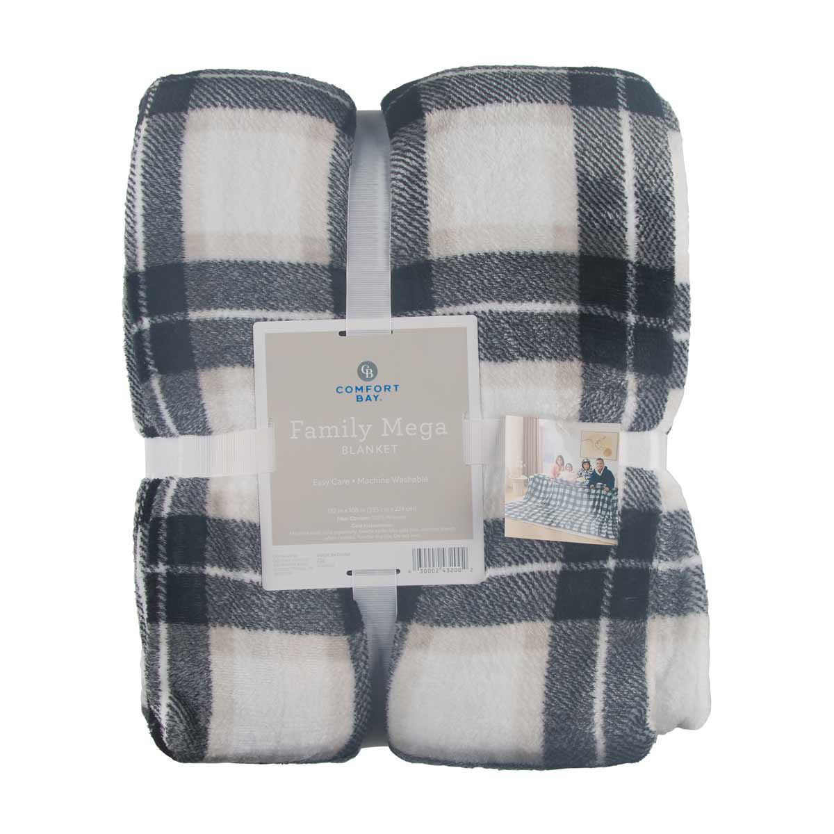 Comfort Bay White & Black Plaid Family Mega Blanket, 132x108 in