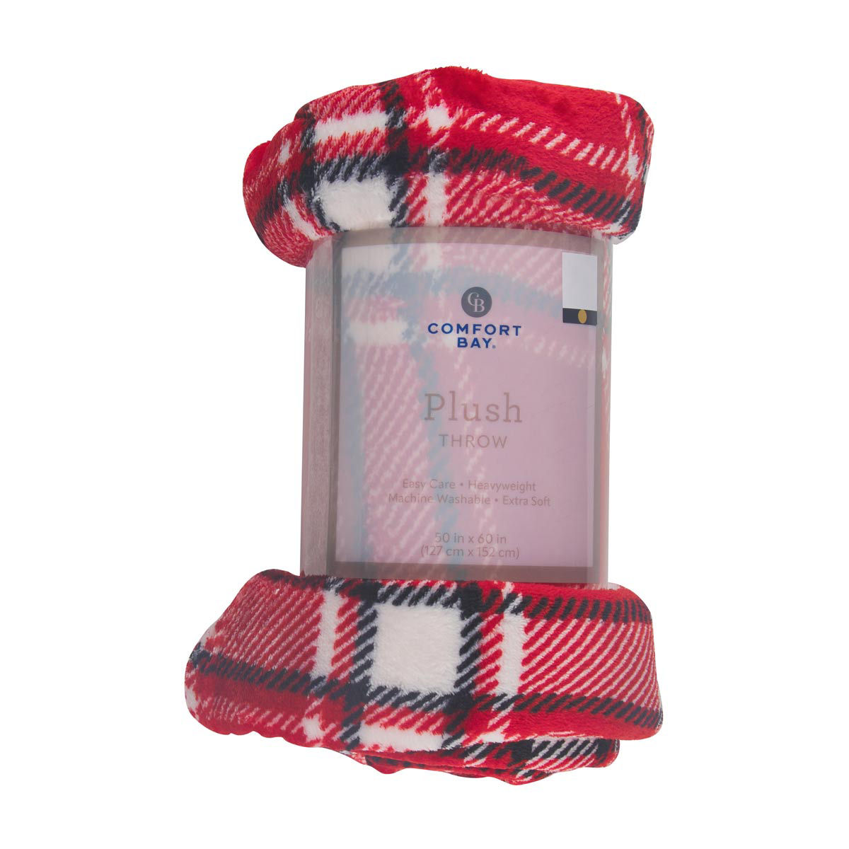Comfort Bay Red and White Plaid Plush Throw, 50x60 in