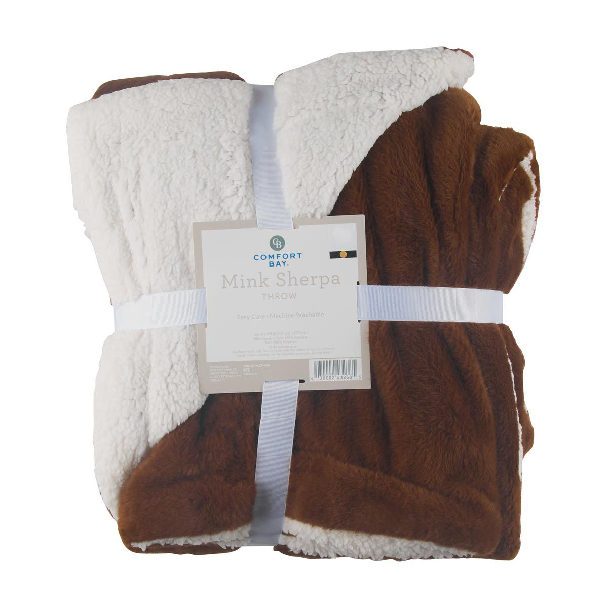 Comfort Bay Brown Mink Sherpa Throw Blanket, 50x60 in