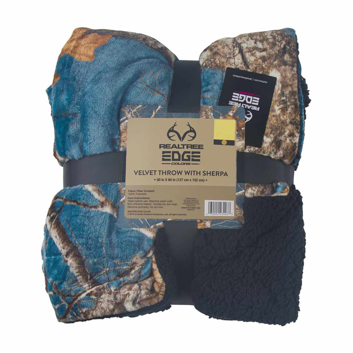 Realtree Edge Teal Camo Velvet Throw with Sherpa, 50x60 in