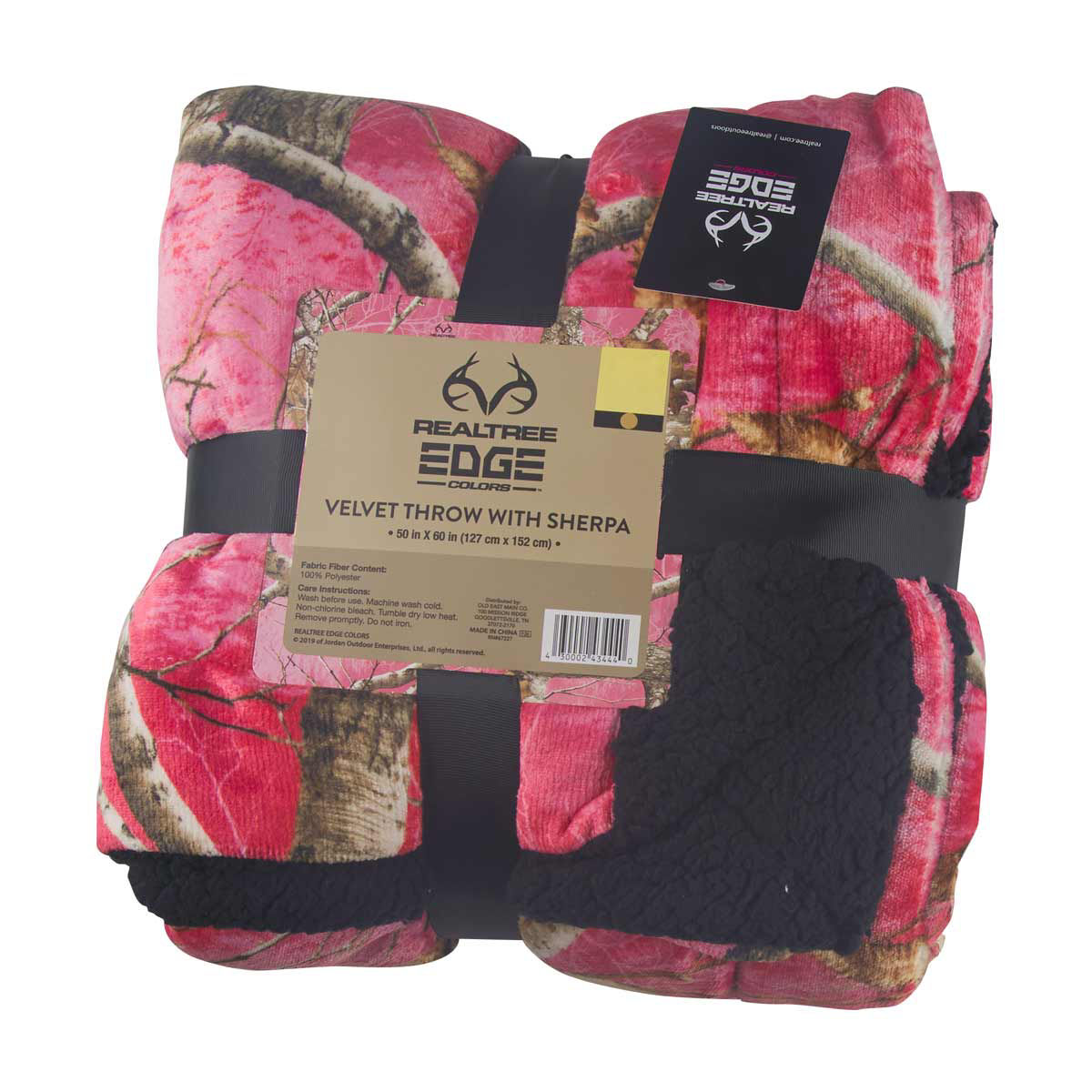 Realtree Edge Pink Camo Velvet Throw with Sherpa, 50x60 in