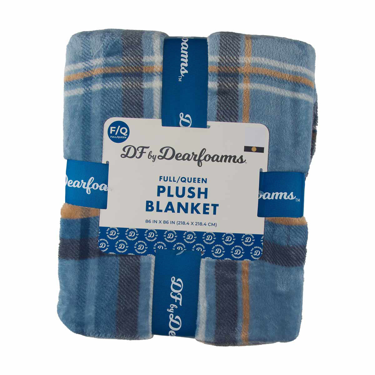 DF by Dearfoams Blue Plaid Plush Blanket, Full/Queen, 86x86 in