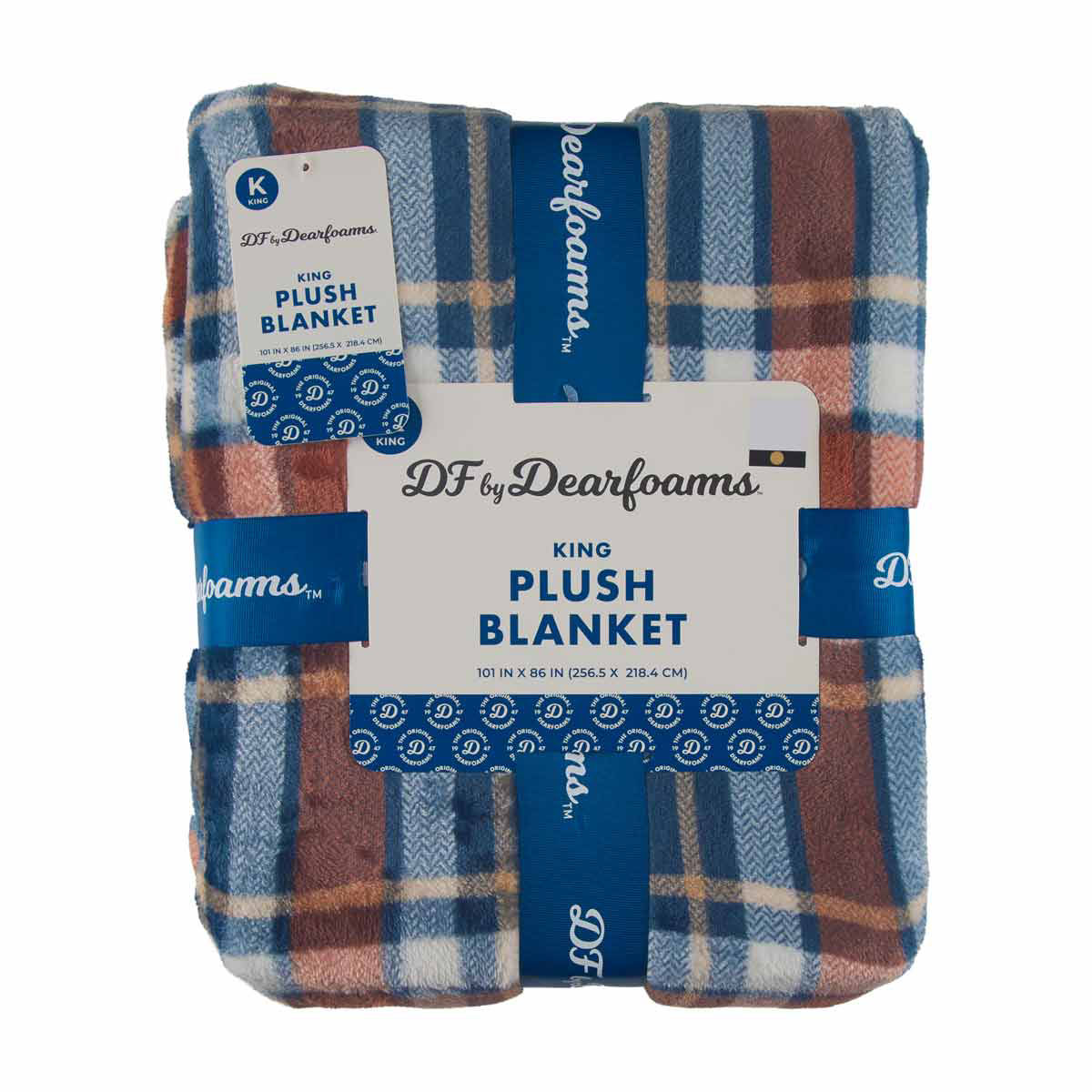 DF by Dearfoams Navy Red Plaid Plush Blanket, King, 101x86 in