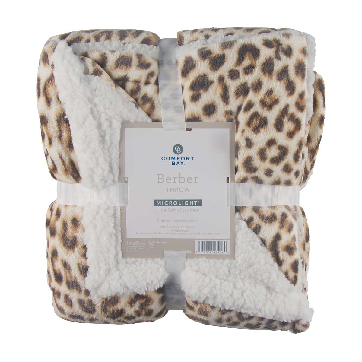 Comfort Bay Leopard Print 2-Layer Berber Throw, 50x60 in