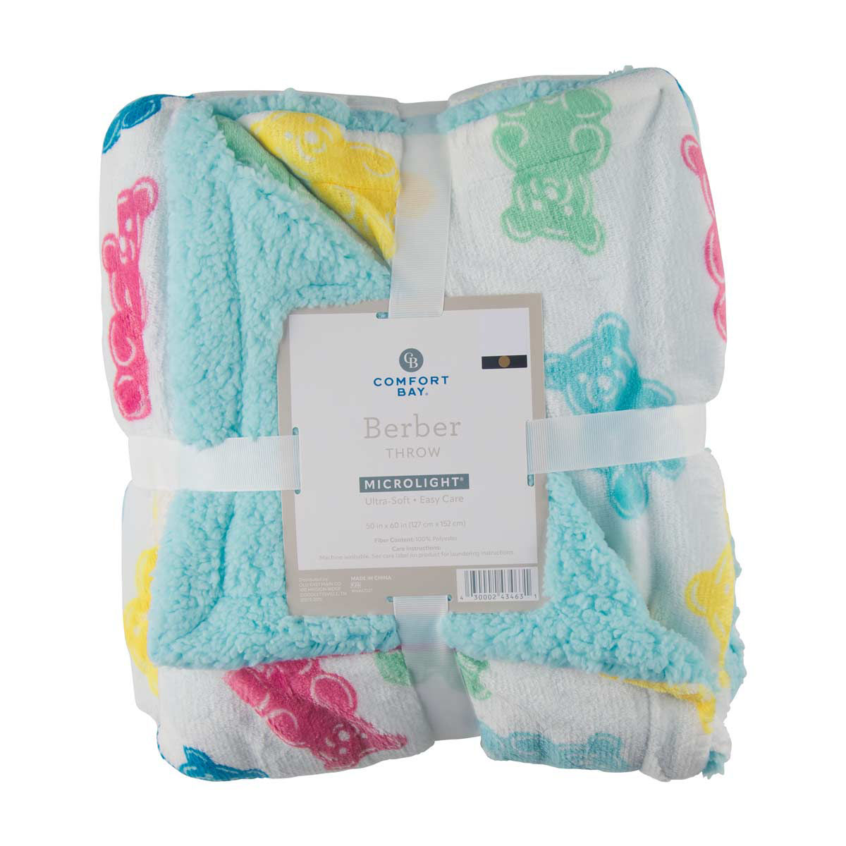 Comfort Bay Berber Teddy Bear Print Microlight Throw, 50x60 in