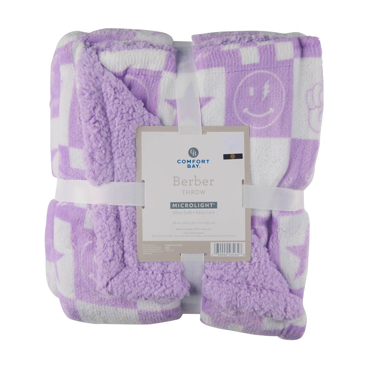 Comfort Bay Berber Smiley Face & Star Checkered Microlight Throw, 50x60 in