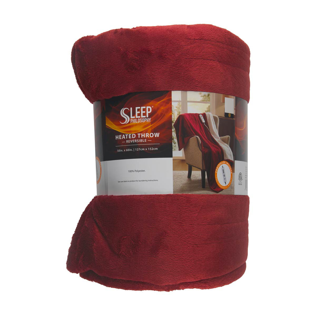 Sleep Philosophy Reversible Heated Throw Blanket, Red, 50 x 60 in