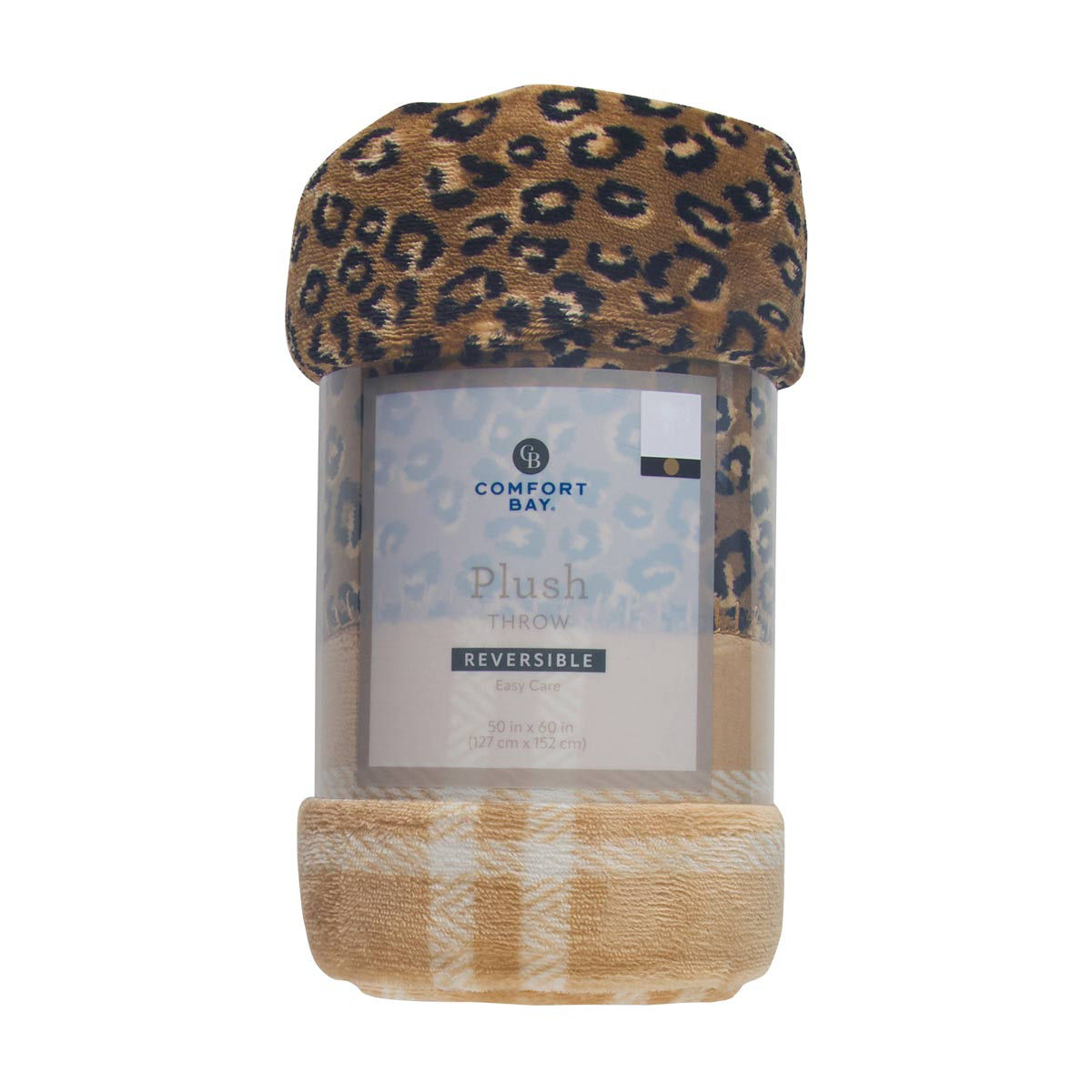 Comfort Bay Plush Leopard Plaid Print Reversible Throw, 50x60 in