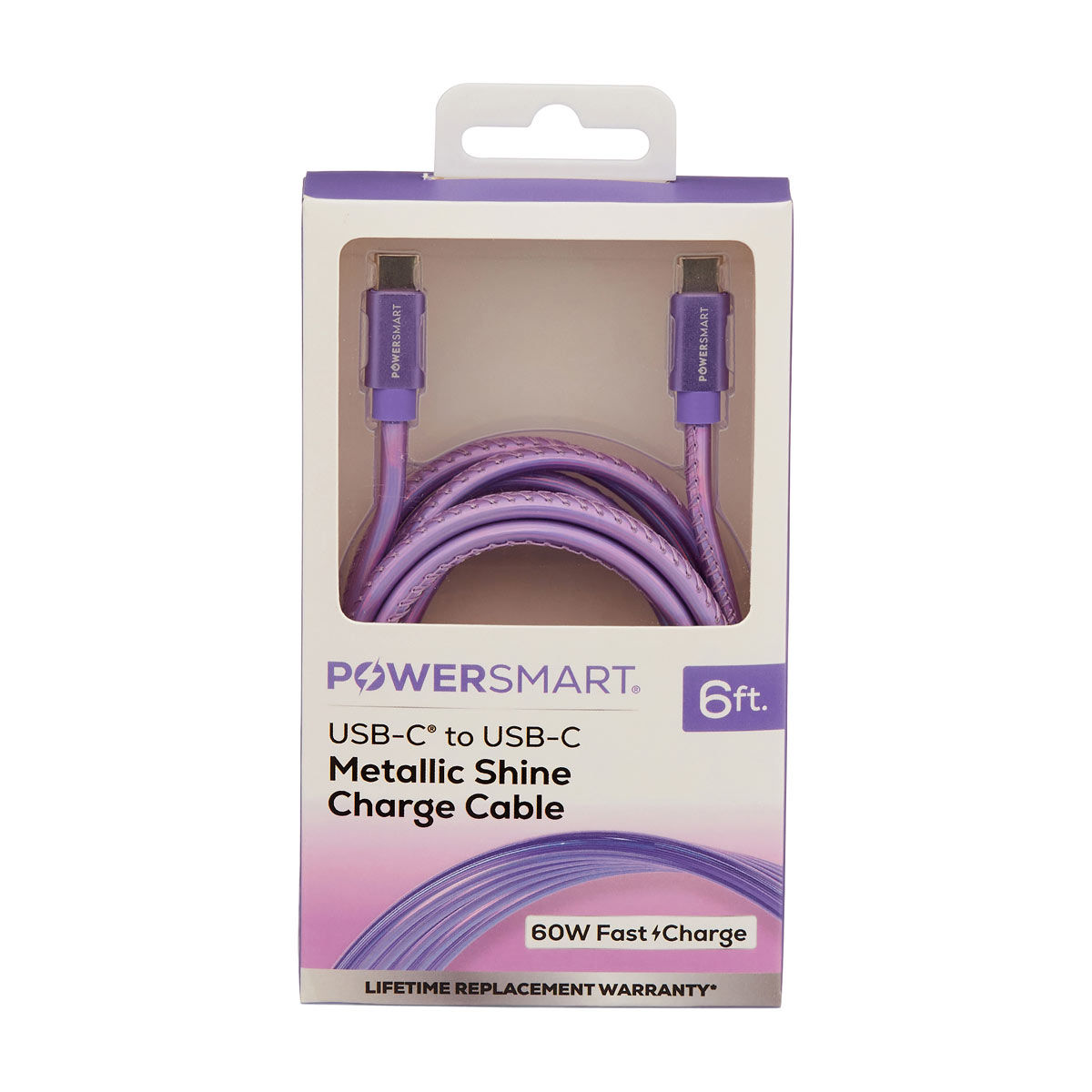 Powersmart USB-C to USB-C Metallic Shine Purple Charge Cable, 6 ft
