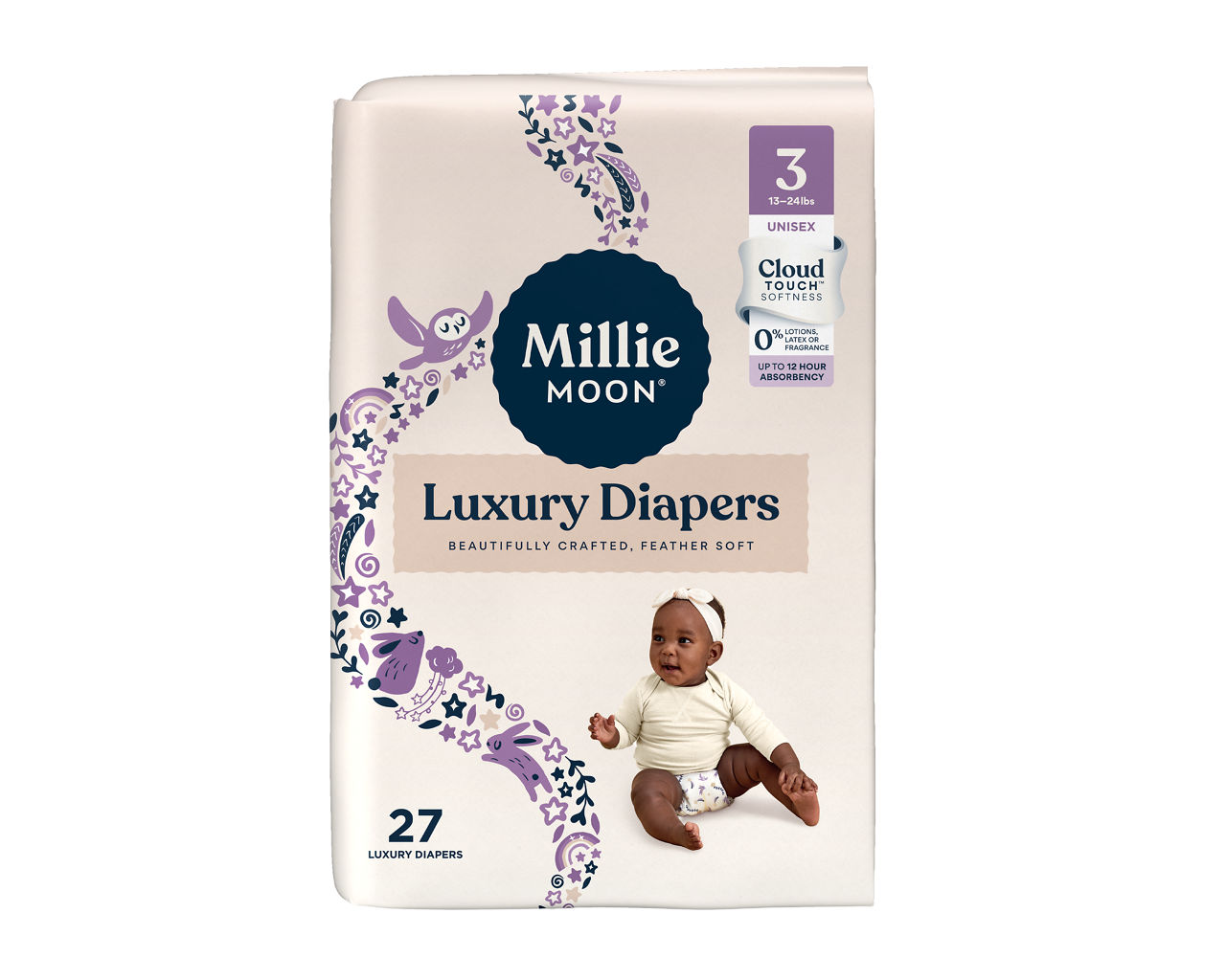Millie Moon Luxury Diapers, Size 3, 27 Count