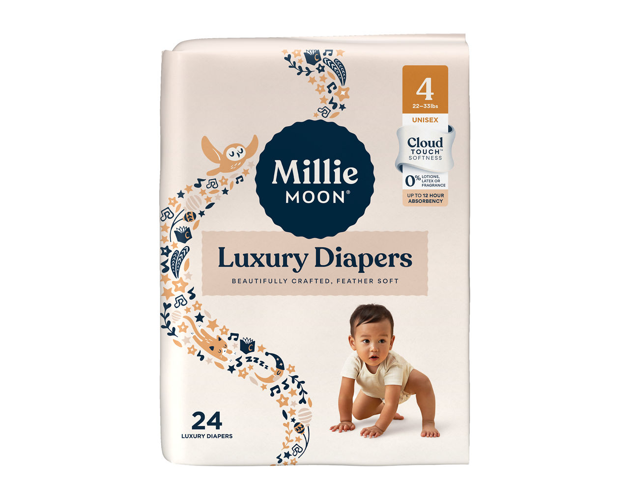 Millie Moon Luxury Diapers, Size 4, 24 Count