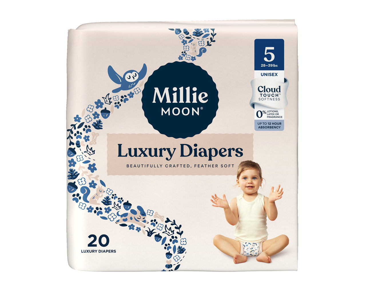 Millie Moon Luxury Diapers, Size 5, 20 Count