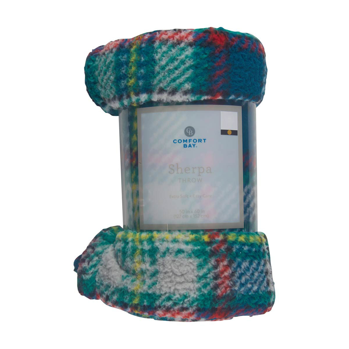 Comfort Bay Multicolor Plaid Single-Layer Sherpa Throw, 50x60 in