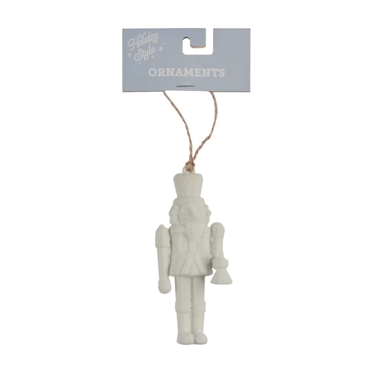 Holiday Style Christmas White Flocked Nutcracker Ornament