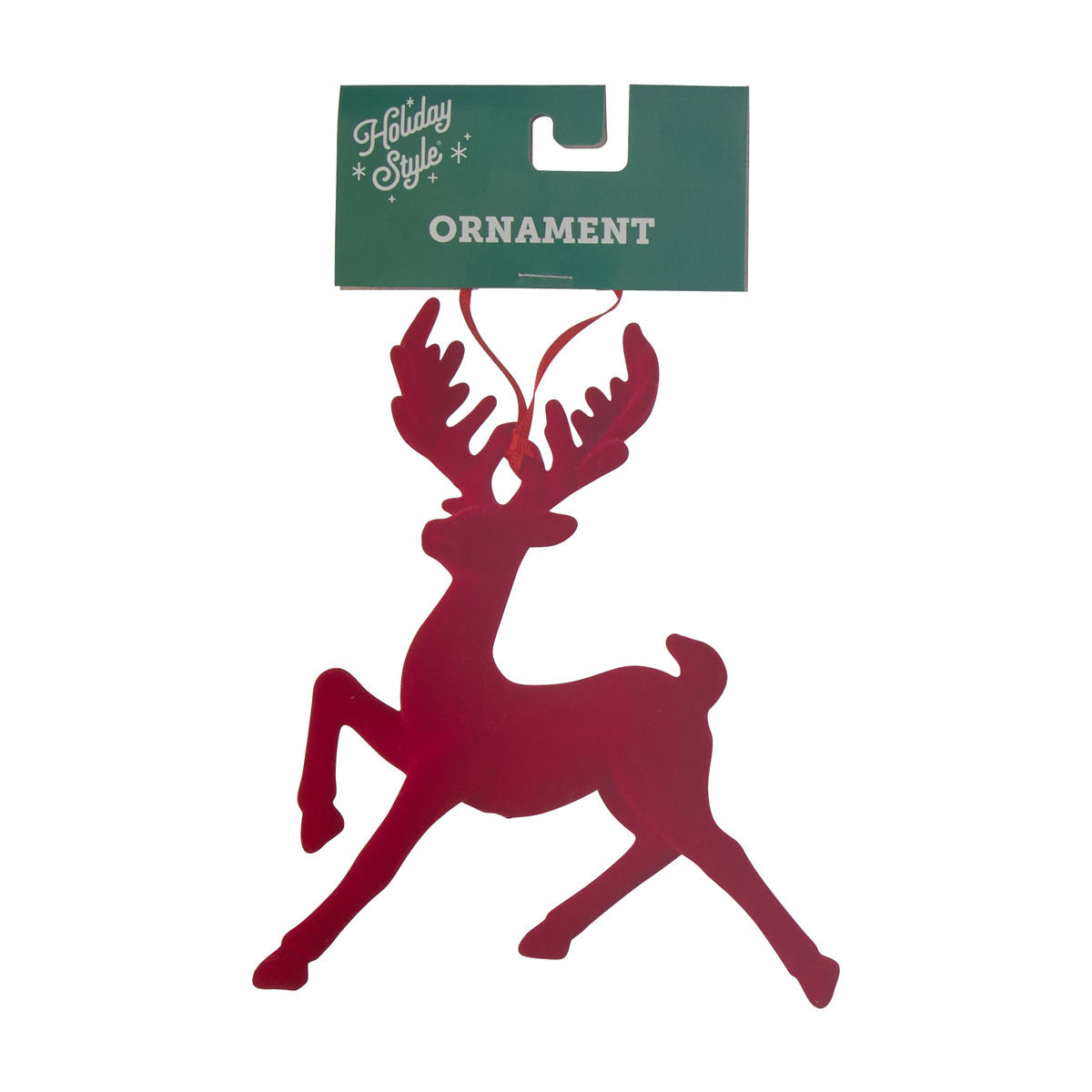 Holiday Style Christmas Red Flocked Reindeer Ornament