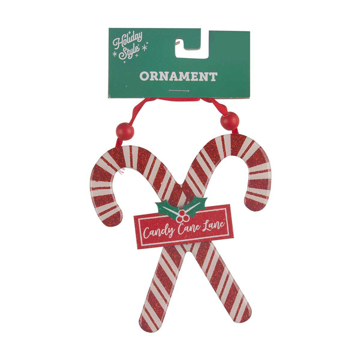 Holiday Style Christmas Candy Cane Ornament, 2 Assorted Designs