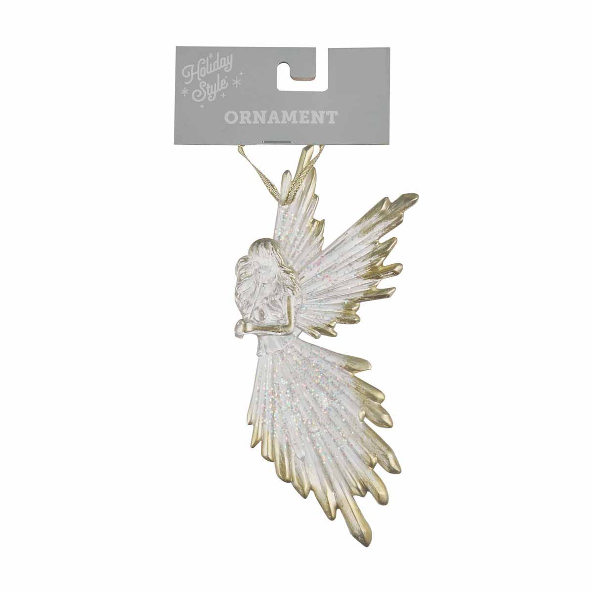 Holiday Style White & Gold Glitter Angel Ornament