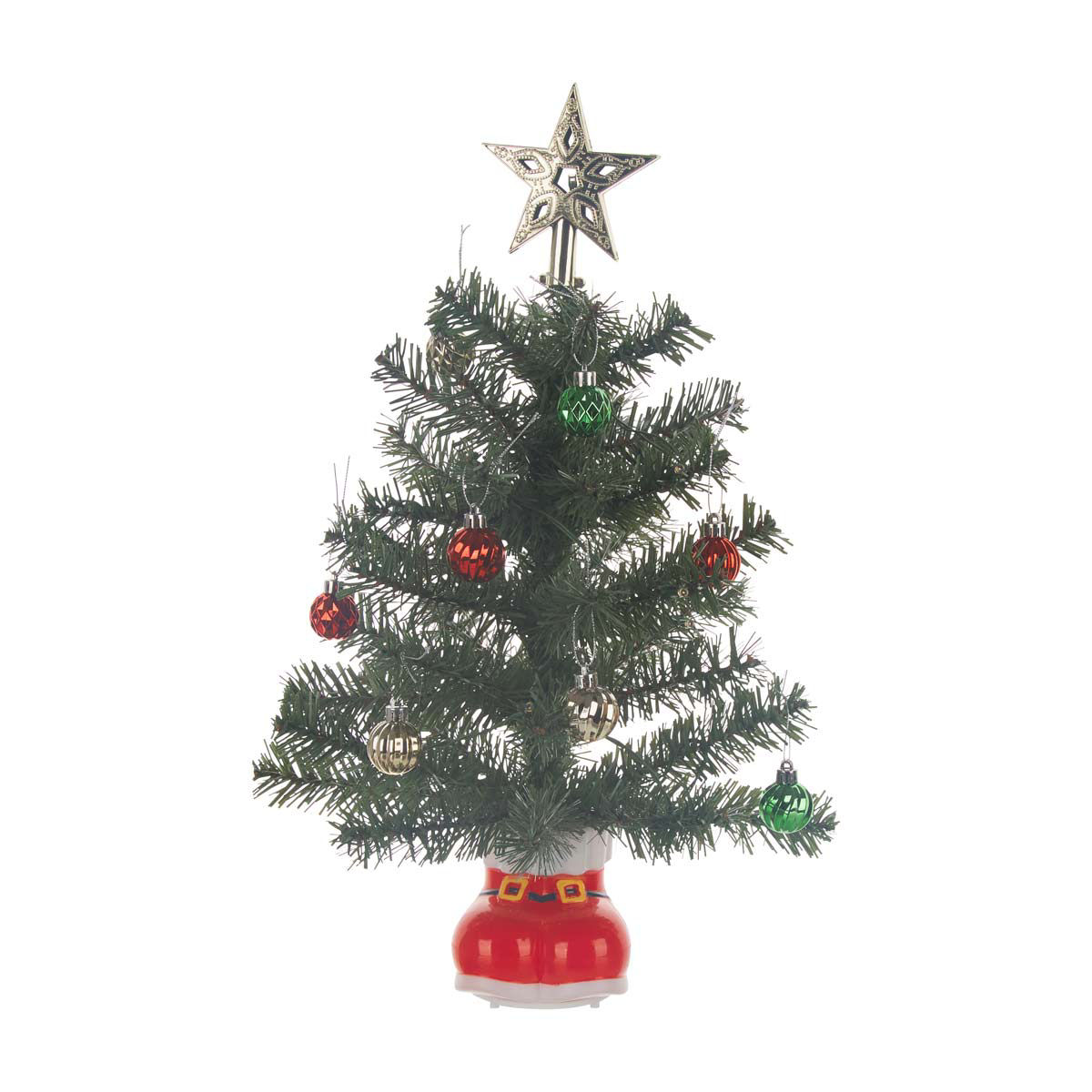 Christmas Pine Tree with Santa Boots Base, Star Topper & Ornaments, 18 in
