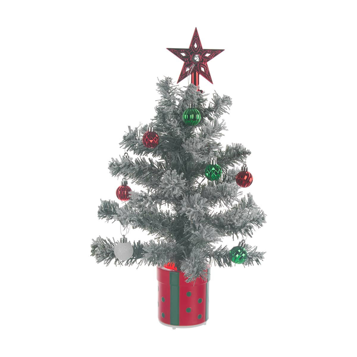 Christmas Flocked Pine Tree with Gift Box Base, Star Topper & Ornaments, 18 in